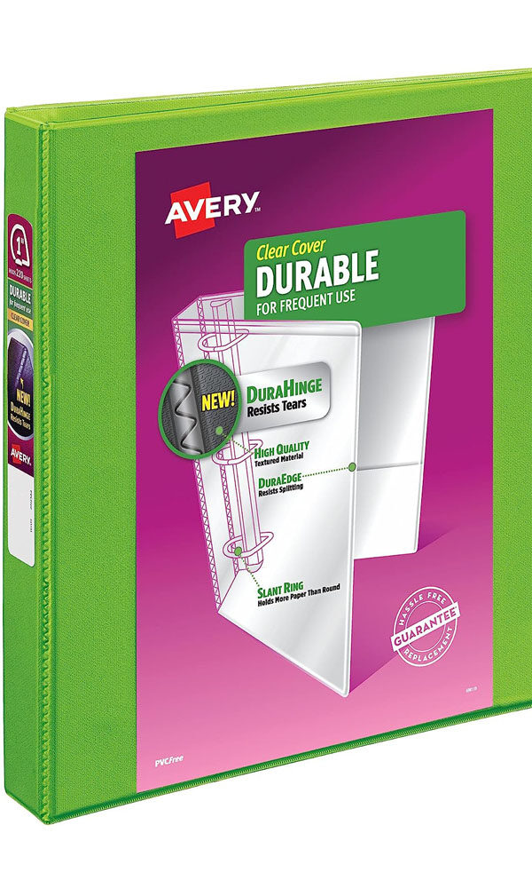 Avery Durable View 3 Ring Binder,1 Inch Slant Rings,1 Green Binder