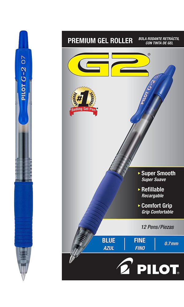 Pilot, G2 Premium Gel Roller Pens, Fine Point 0.7 mm, Blue, Pack of 12