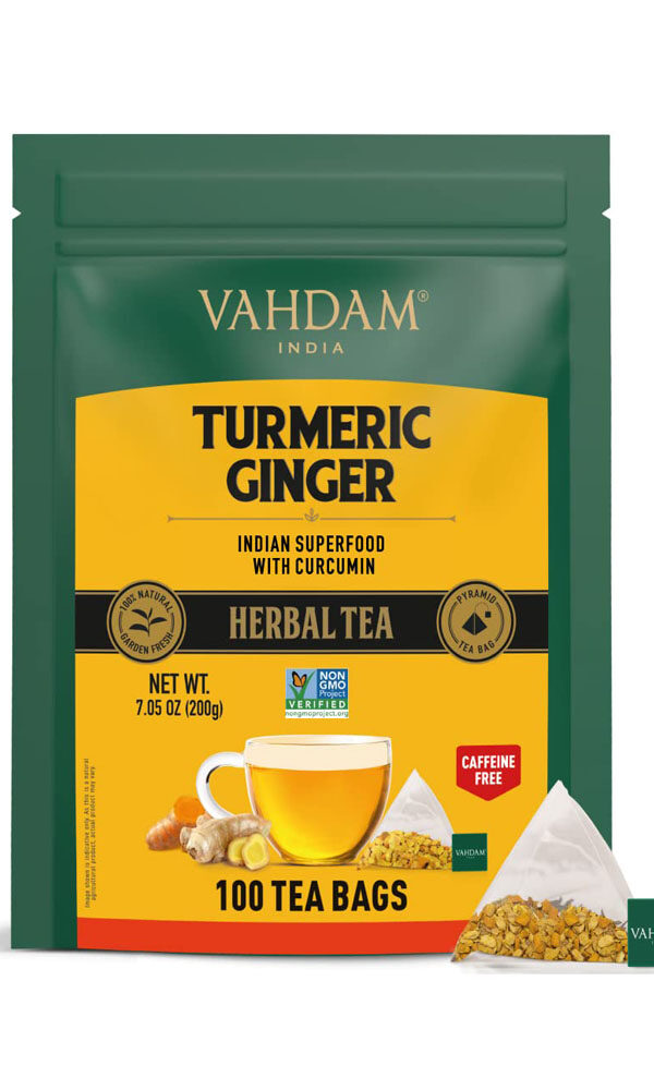 VAHDAM Turmeric Ginger Herbal Tea Bags (100 Count)